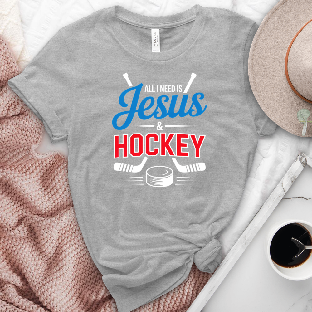 All I Need Is Jesus & Hockey Heathered Tee