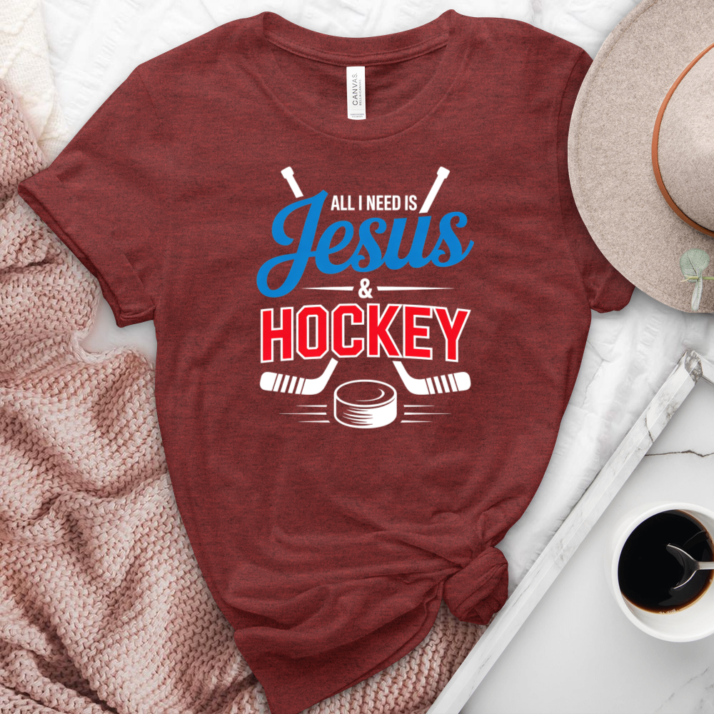 All I Need Is Jesus & Hockey Heathered Tee