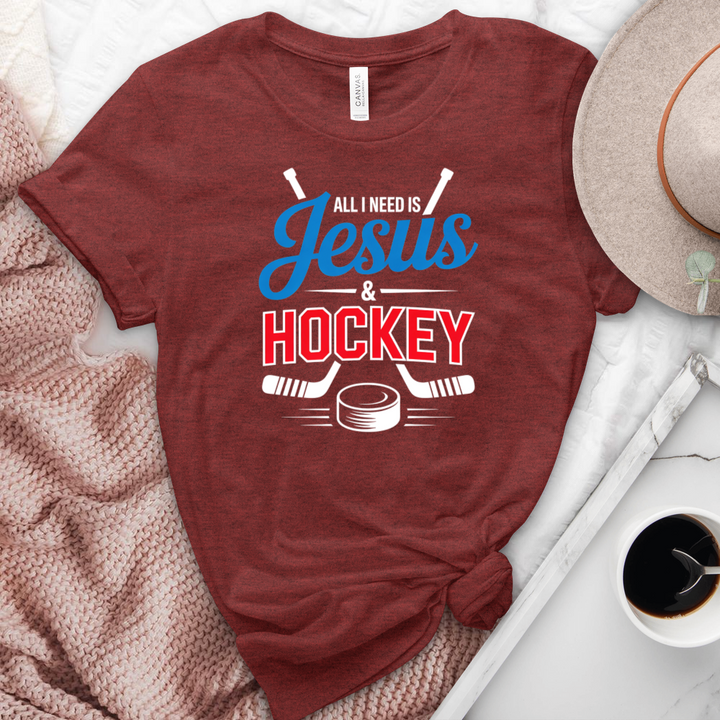 All I Need Is Jesus & Hockey Heathered Tee