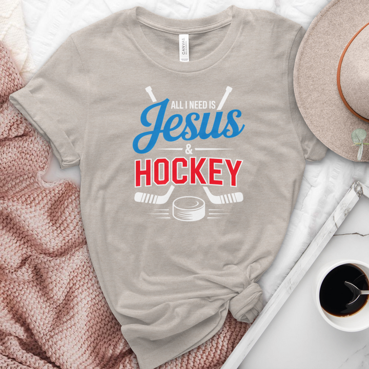 All I Need Is Jesus & Hockey Heathered Tee