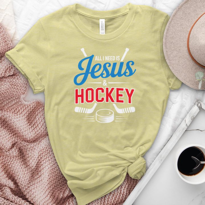 All I Need Is Jesus & Hockey Heathered Tee
