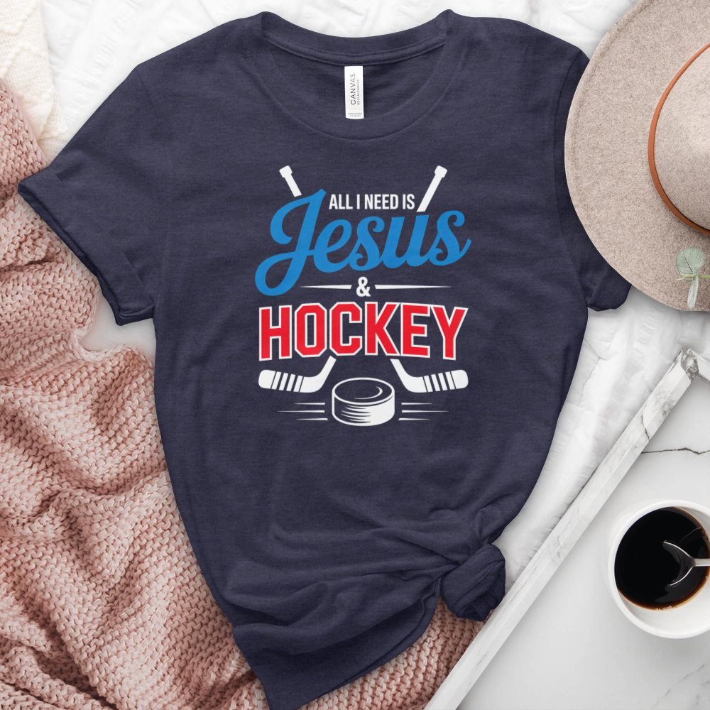 All I Need Is Jesus & Hockey Heathered Tee