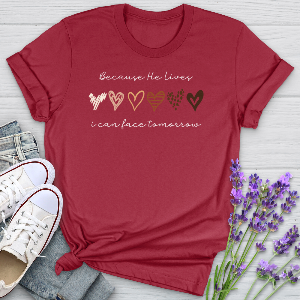 Because He Lives Colored Hearts Softstyle Tee