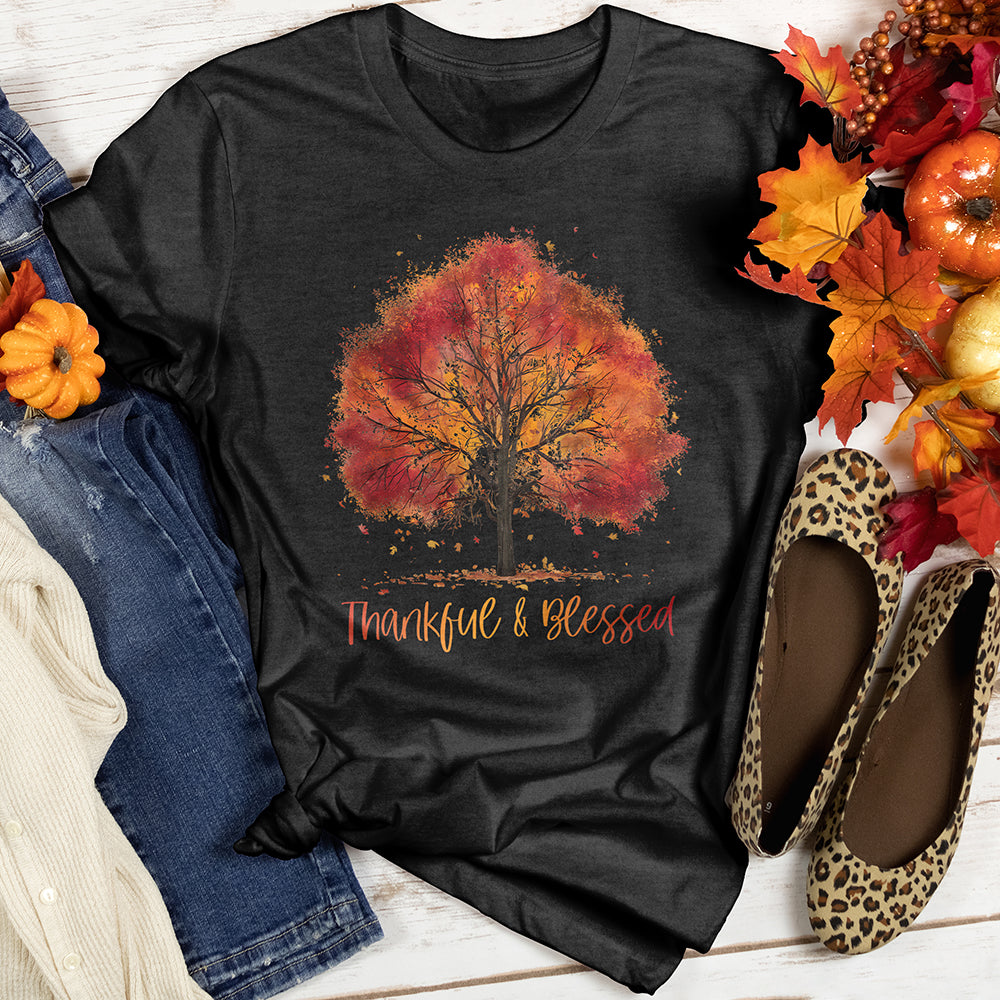 Thankful & Blessed Autumn Tree Heathered Tee