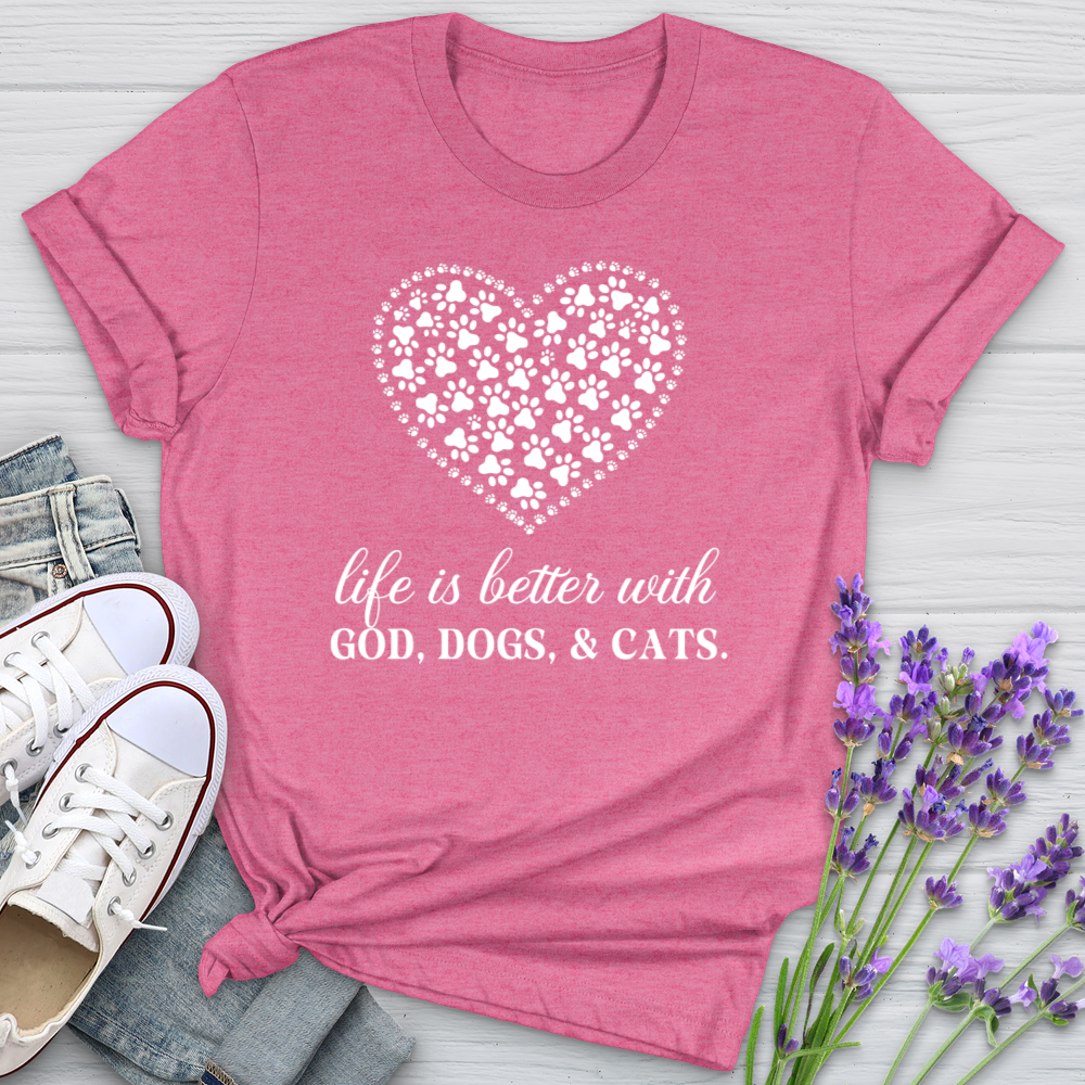 Life Is Better With God, Dogs and Cats Softstyle Tee