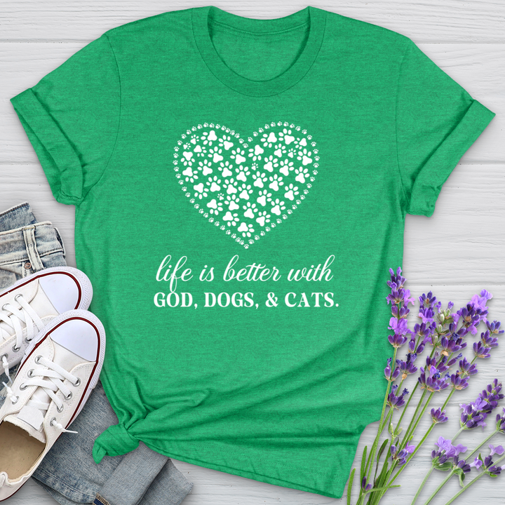 Life Is Better With God, Dogs and Cats Softstyle Tee