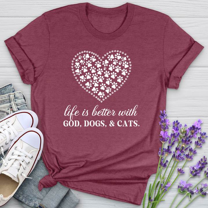 Life Is Better With God, Dogs and Cats Softstyle Tee