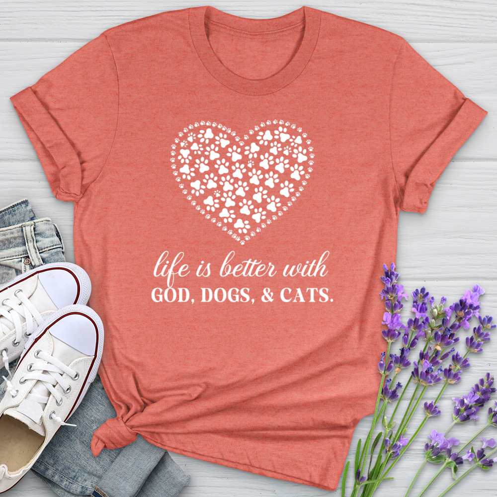 Life Is Better With God, Dogs and Cats Softstyle Tee