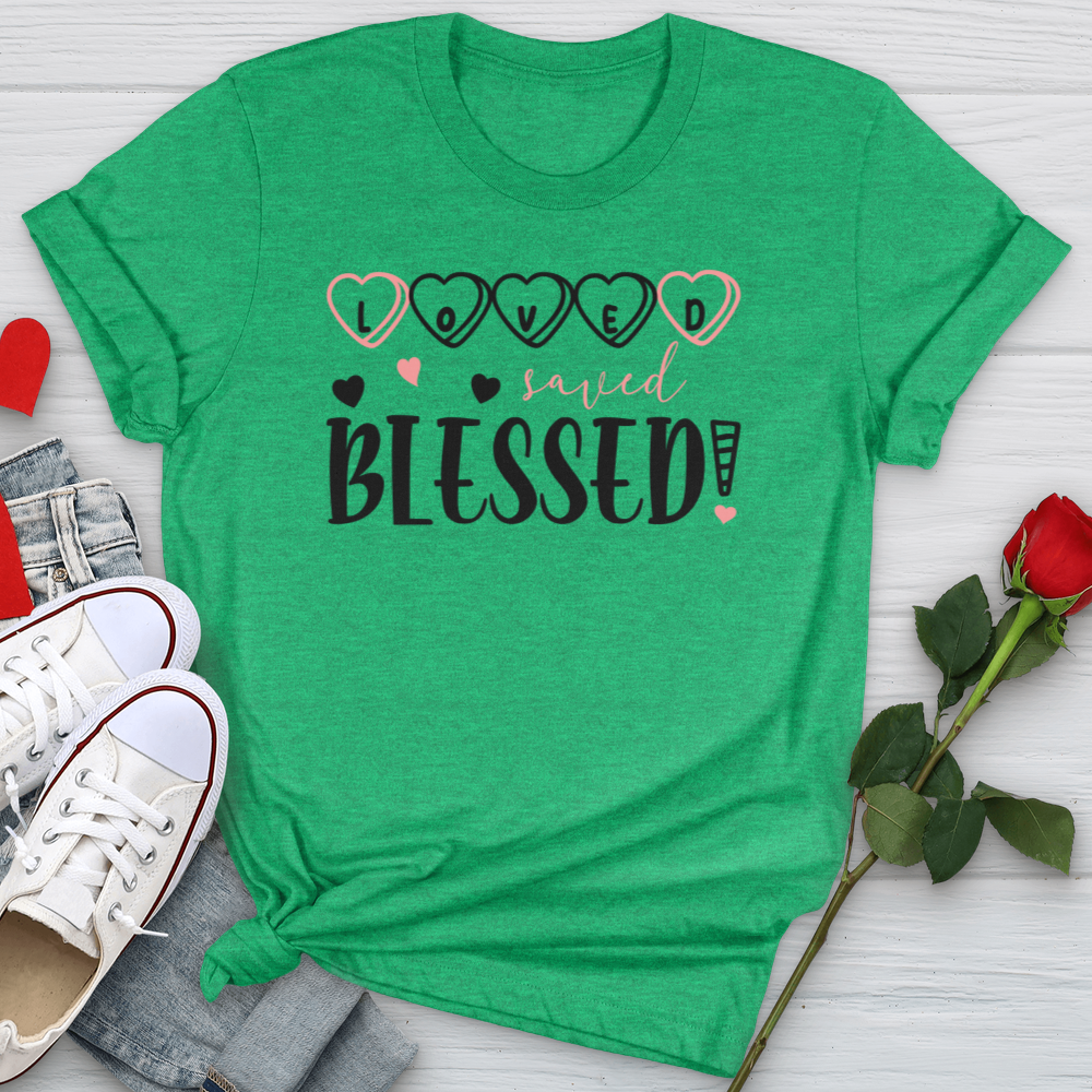 Loved Saved Blessed Candy Softstyle Tee