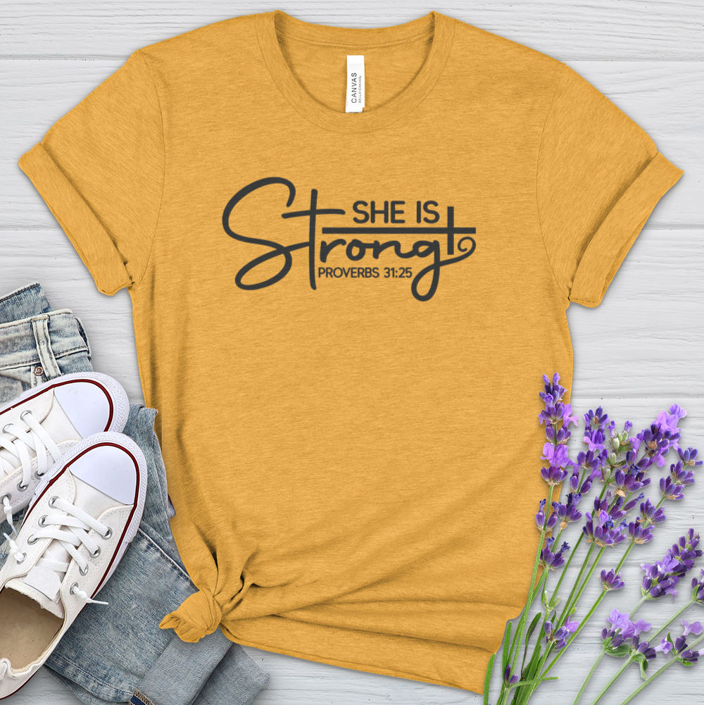 She Is Strong Cross Heathered Tee