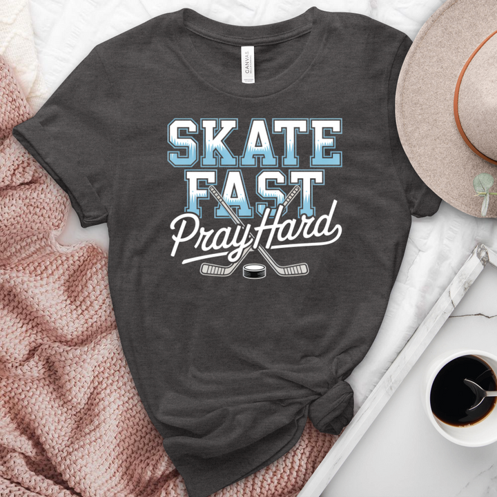 Skate Fast Pray Hard Hockey Heathered Tee