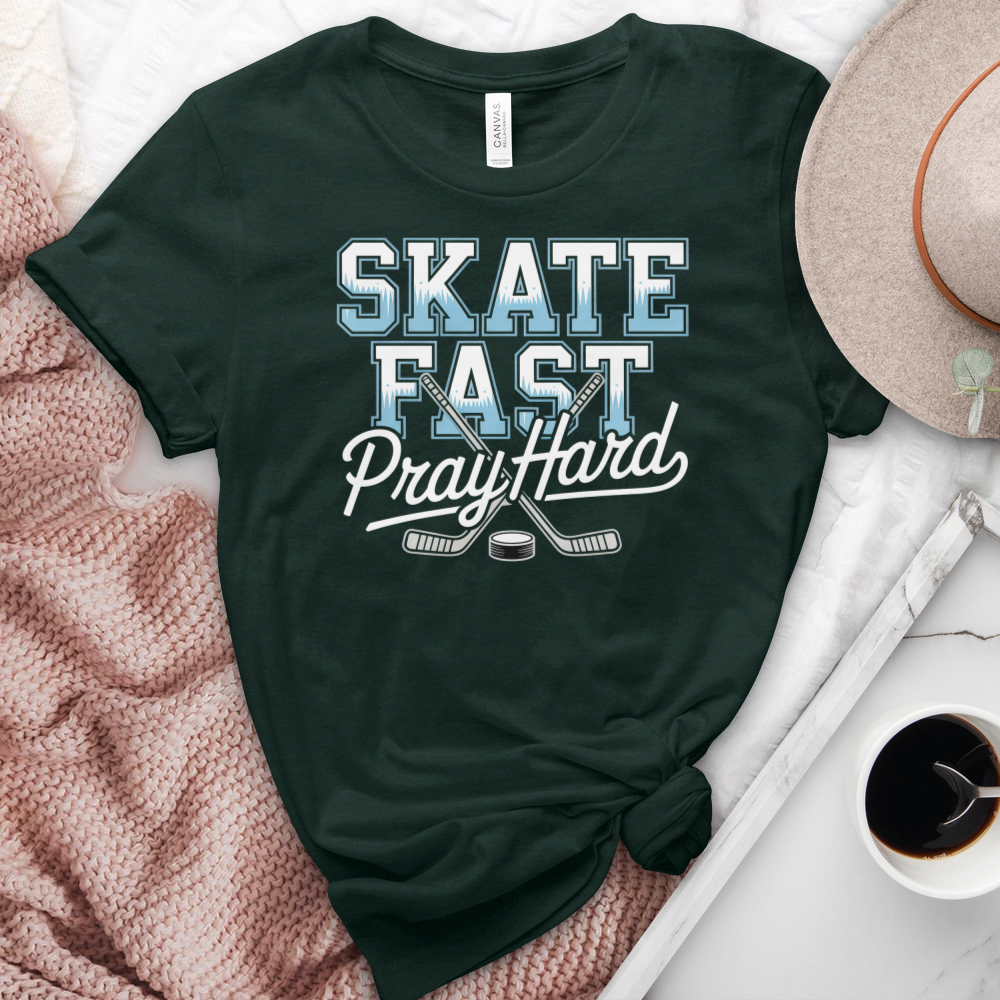 Skate Fast Pray Hard Hockey Heathered Tee