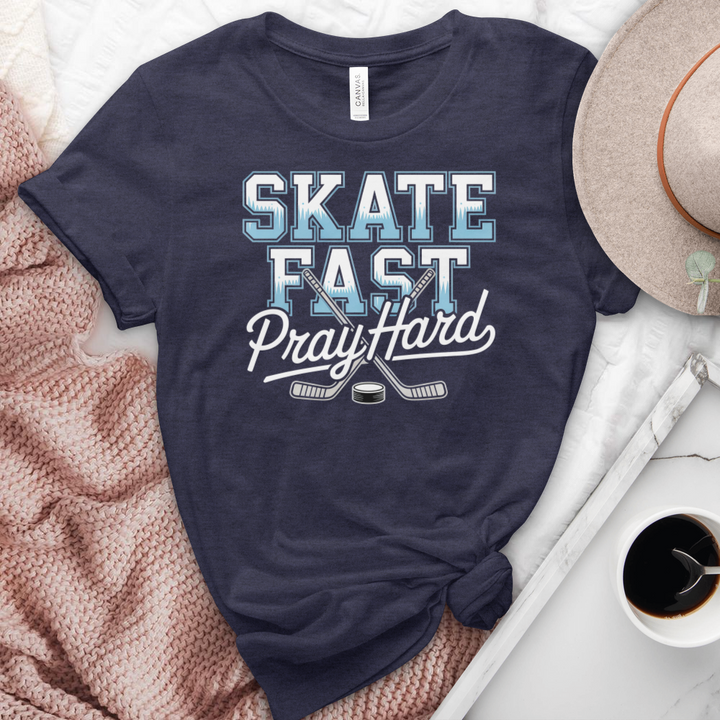 Skate Fast Pray Hard Hockey Heathered Tee