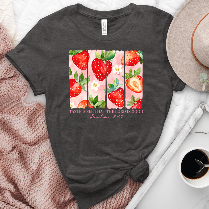 Taste & See That The Lord Is Good Strawberries Heathered Tee