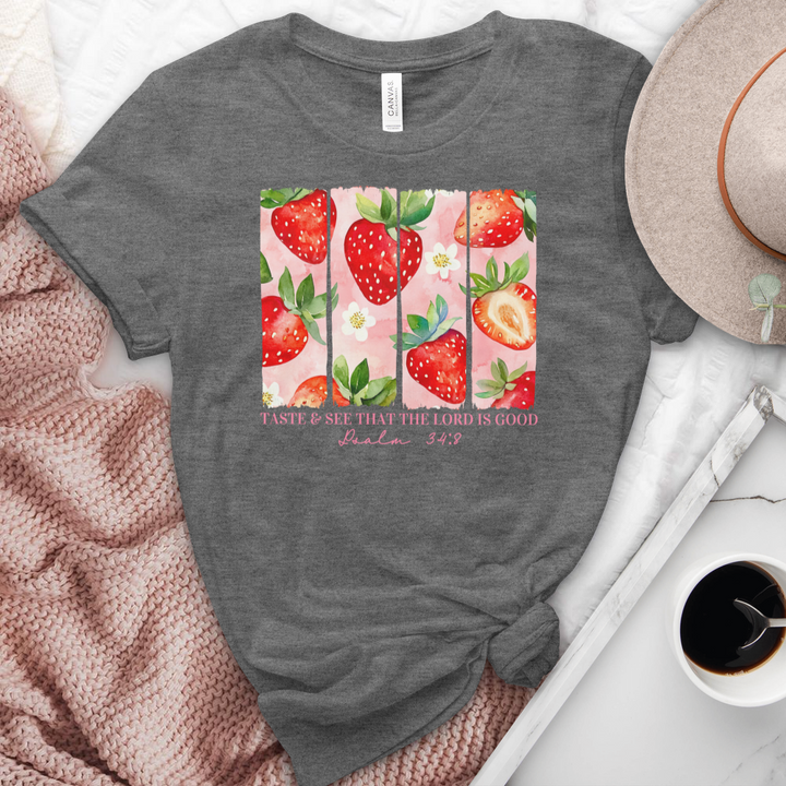 Taste & See That The Lord Is Good Strawberries Heathered Tee