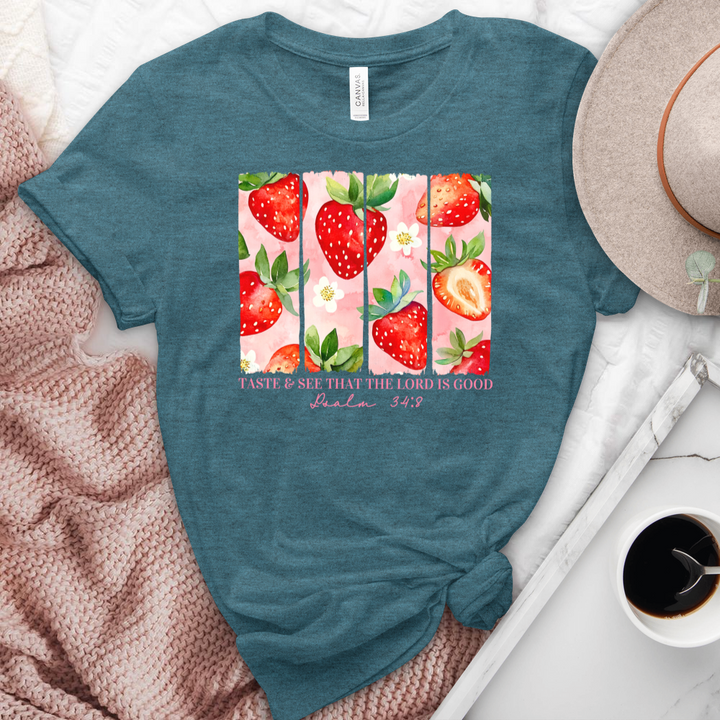 Taste & See That The Lord Is Good Strawberries Heathered Tee
