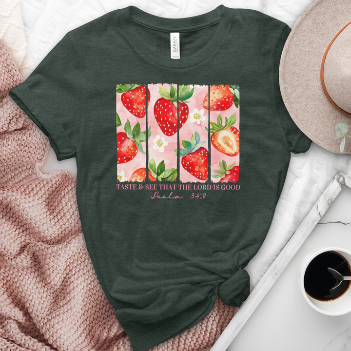 Taste & See That The Lord Is Good Strawberries Heathered Tee