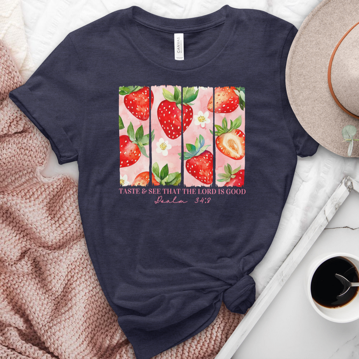 Taste & See That The Lord Is Good Strawberries Heathered Tee