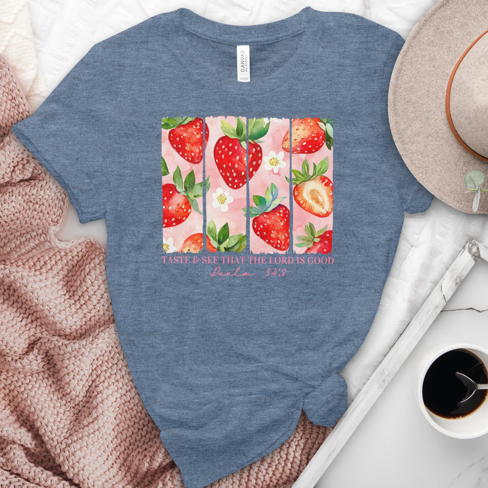Taste & See That The Lord Is Good Strawberries Heathered Tee