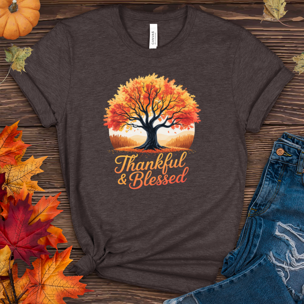 Thankful & Blessed Fall Scenery Heathered Tee
