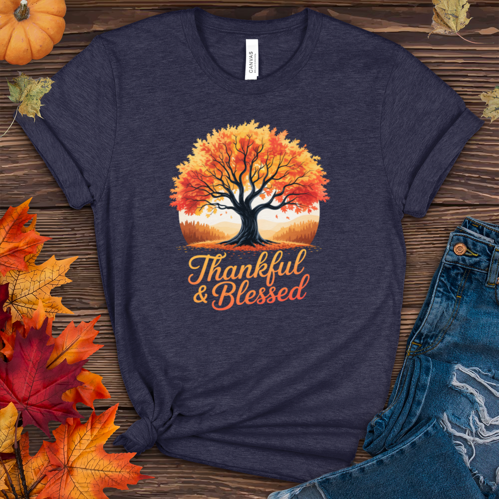 Thankful & Blessed Fall Scenery Heathered Tee