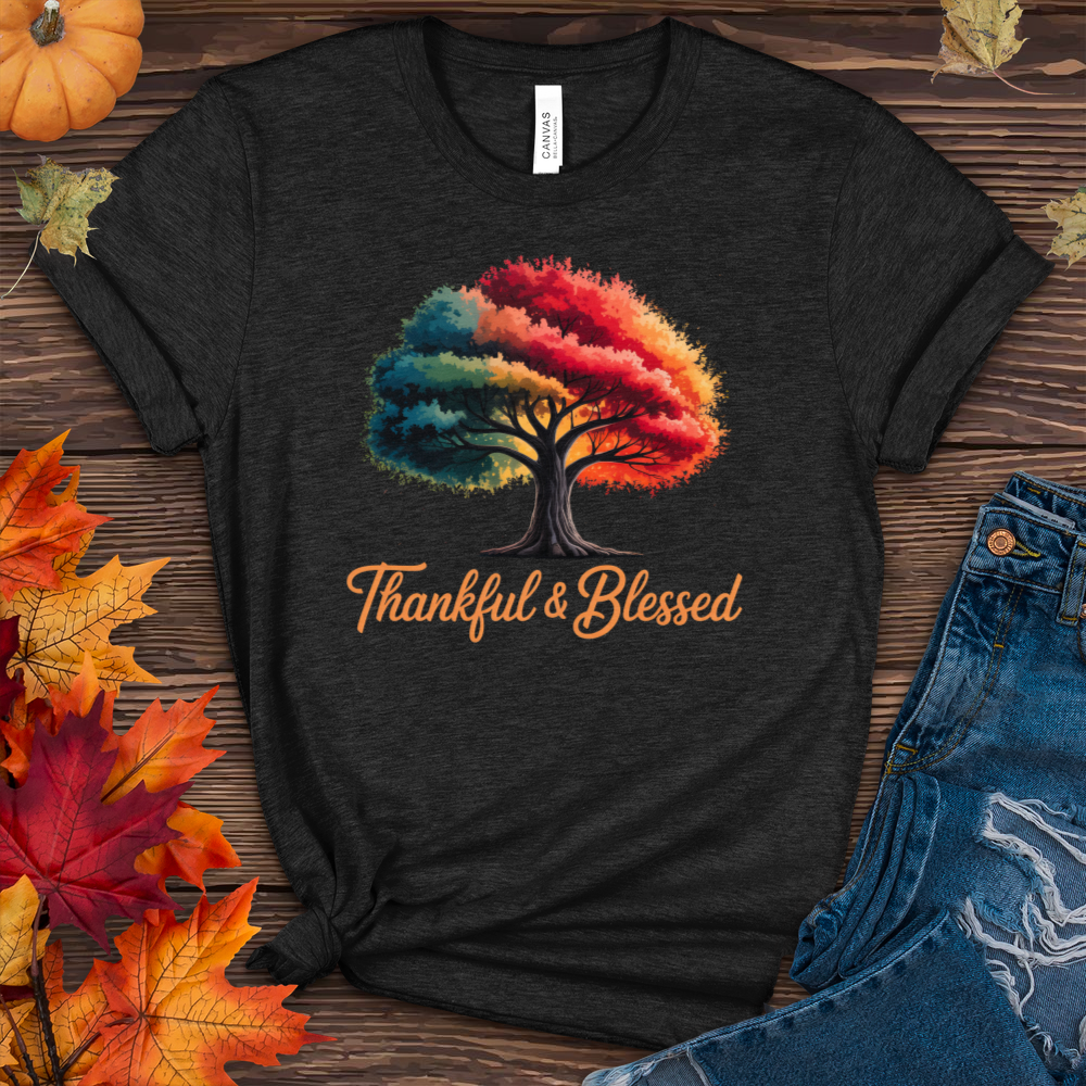 Thankful & Blessed Fall Tree Heathered Tee