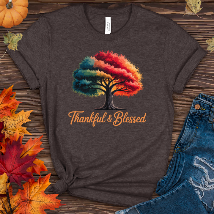 Thankful & Blessed Fall Tree Heathered Tee