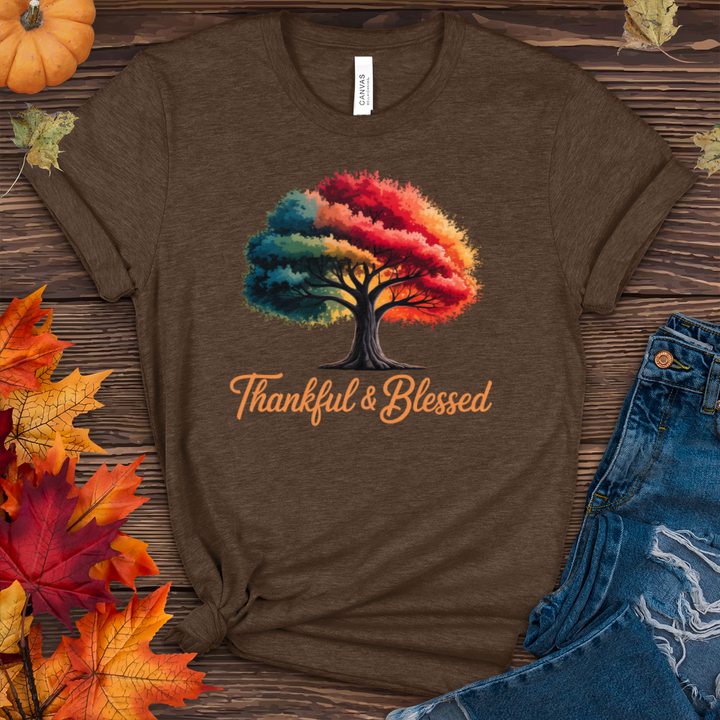 Thankful & Blessed Fall Tree Heathered Tee
