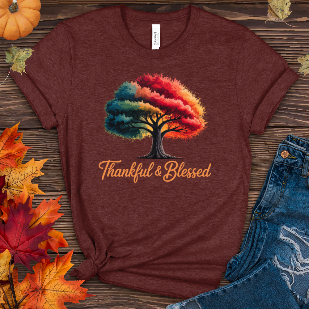 Thankful & Blessed Fall Tree Heathered Tee