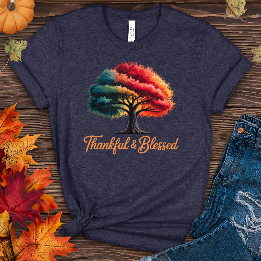 Thankful & Blessed Fall Tree Heathered Tee