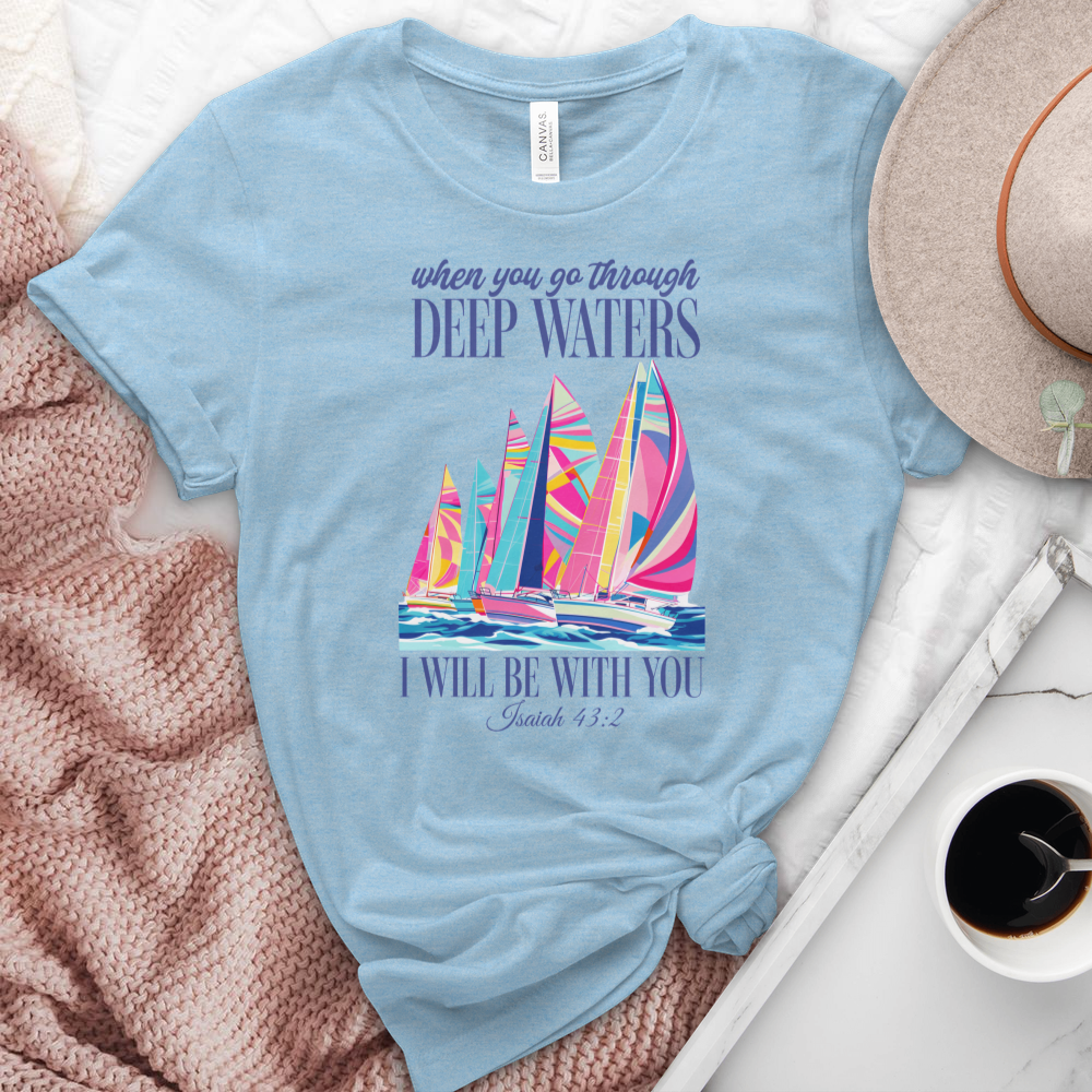 When You Go Through Deep Waters Sailboats Heathered Tee