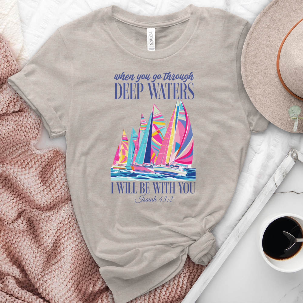 When You Go Through Deep Waters Sailboats Heathered Tee