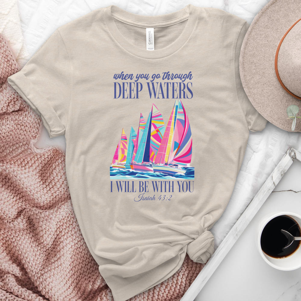 When You Go Through Deep Waters Sailboats Heathered Tee
