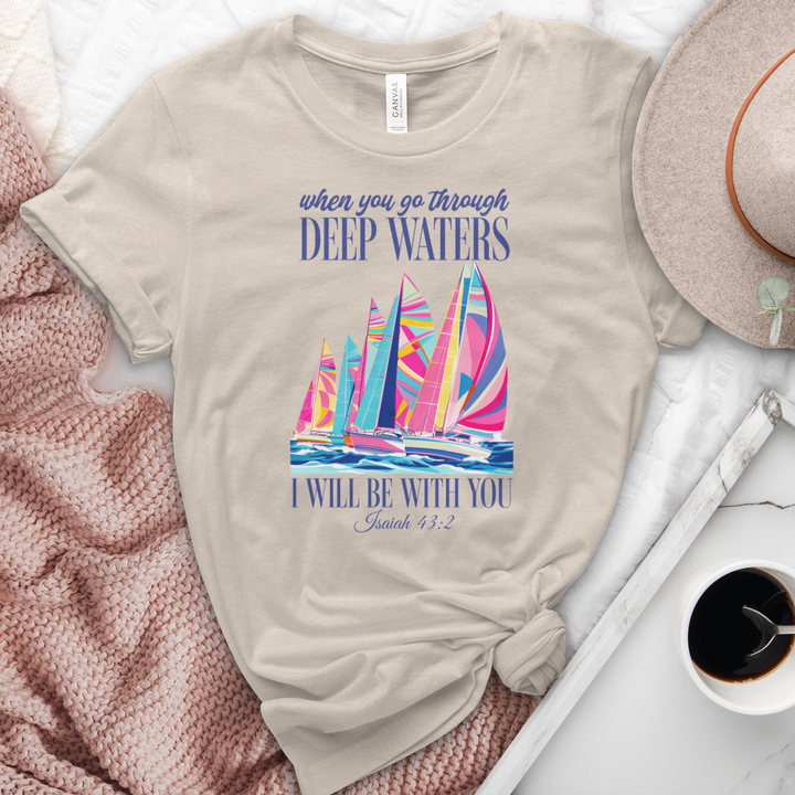 When You Go Through Deep Waters Sailboats Heathered Tee