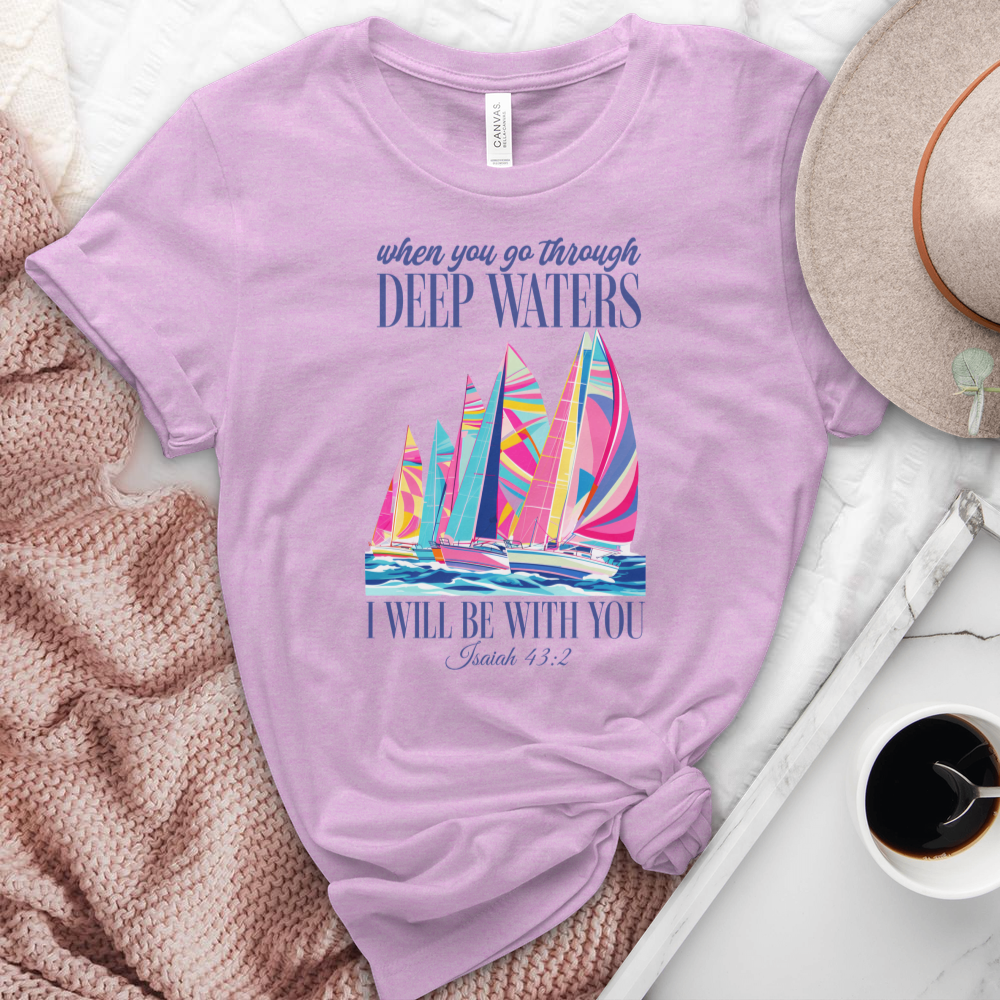 When You Go Through Deep Waters Sailboats Heathered Tee
