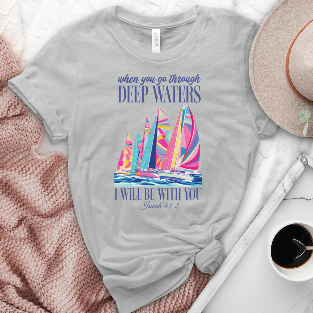 When You Go Through Deep Waters Sailboats Heathered Tee
