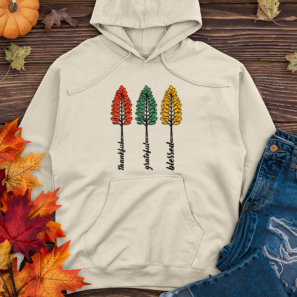 Vintage Playful Polka Dot Trio Pine Trees Midweight Hooded Sweatshirt