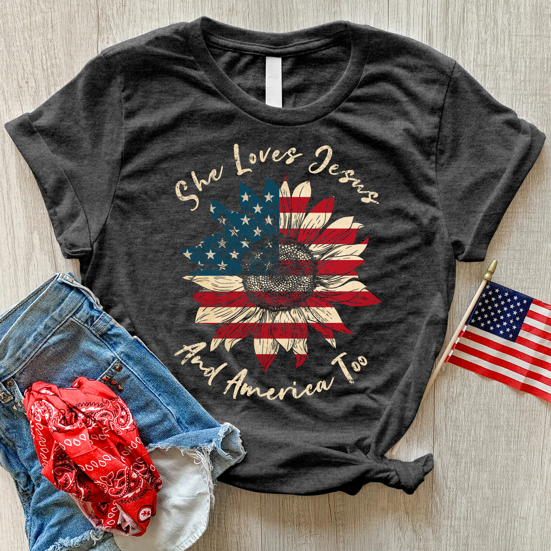 She Loves Jesus Heathered Tee