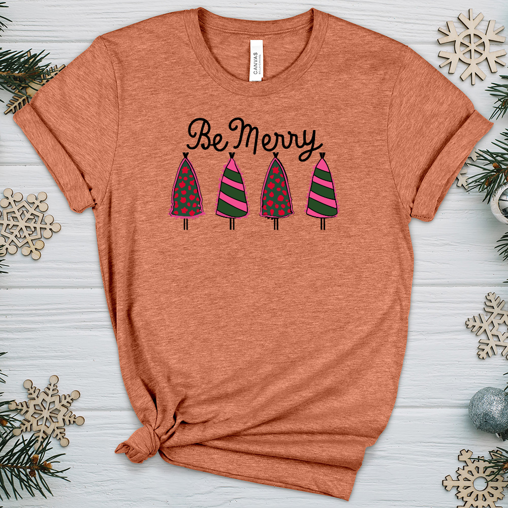 Pink Be Merry Trees Heathered Tee