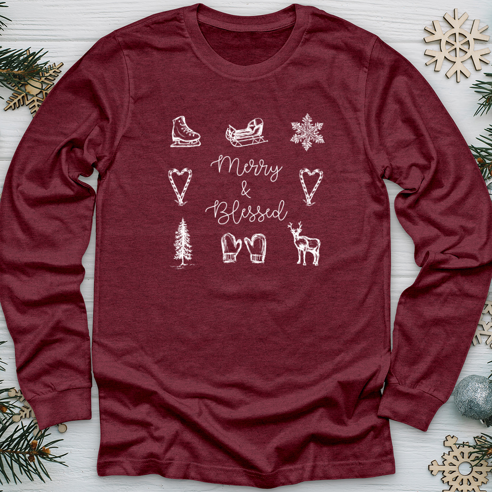Merry Blessed Christmas Pattern Long Sleeve Tee