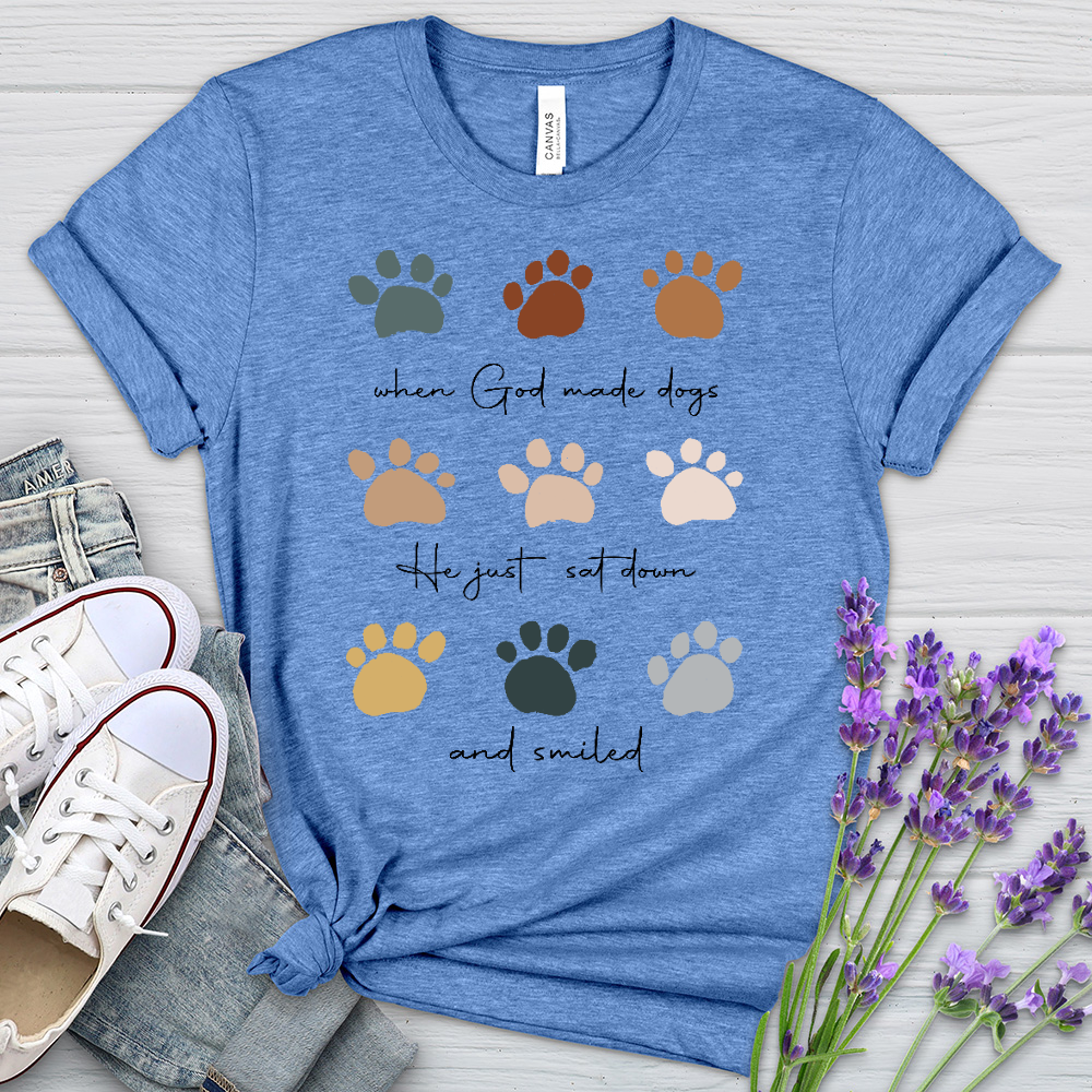 When God Created Dogs Paw Prints Heathered Tee