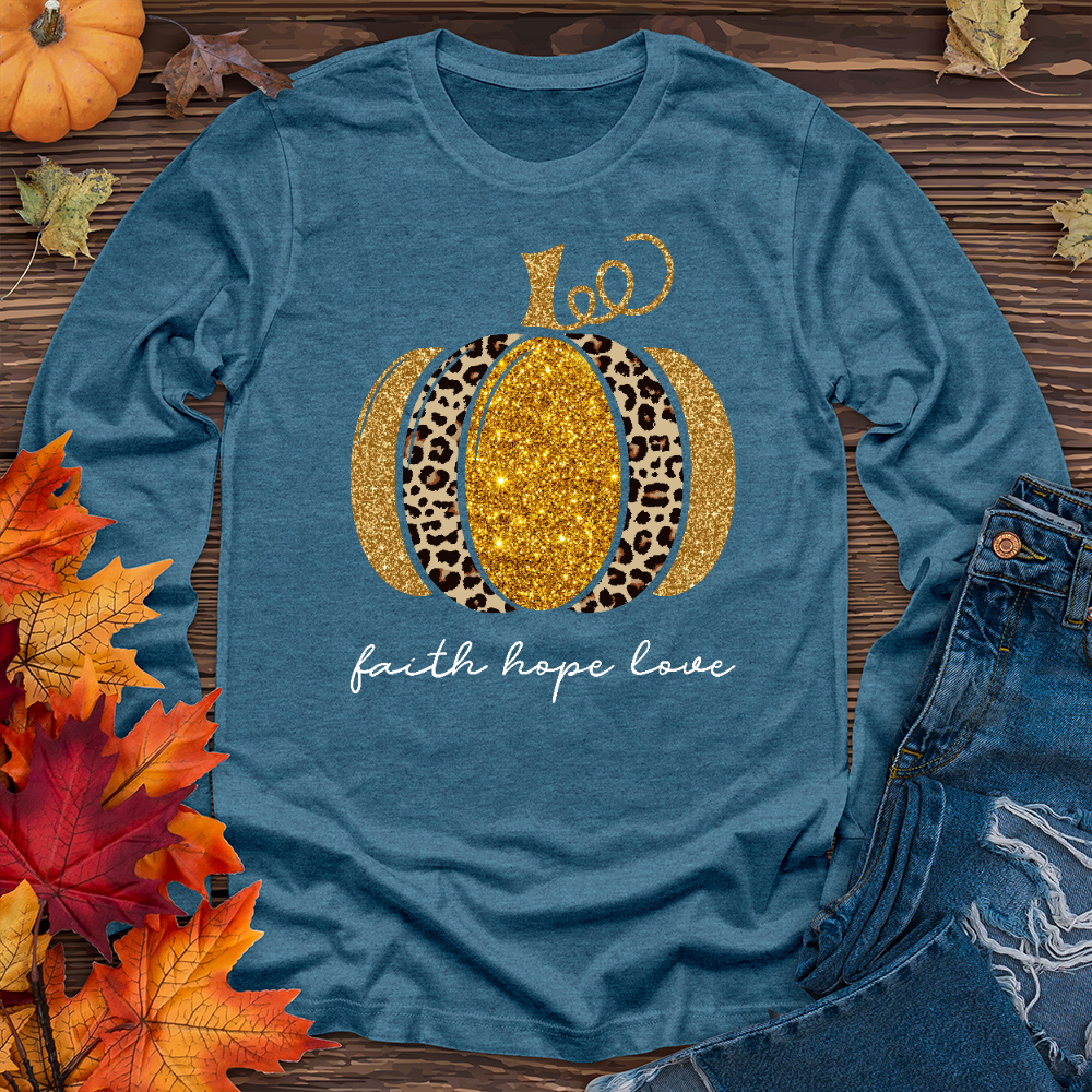 Faith Hope Love Leopard Pumpkin Long Sleeve Tee