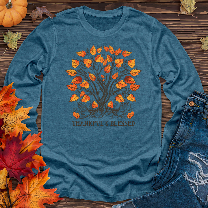 Vintage Gingham Leaf Blessings Long Sleeve Tee