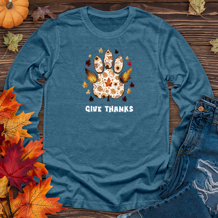 Vintage Paisley Paw Prints Long Sleeve Tee