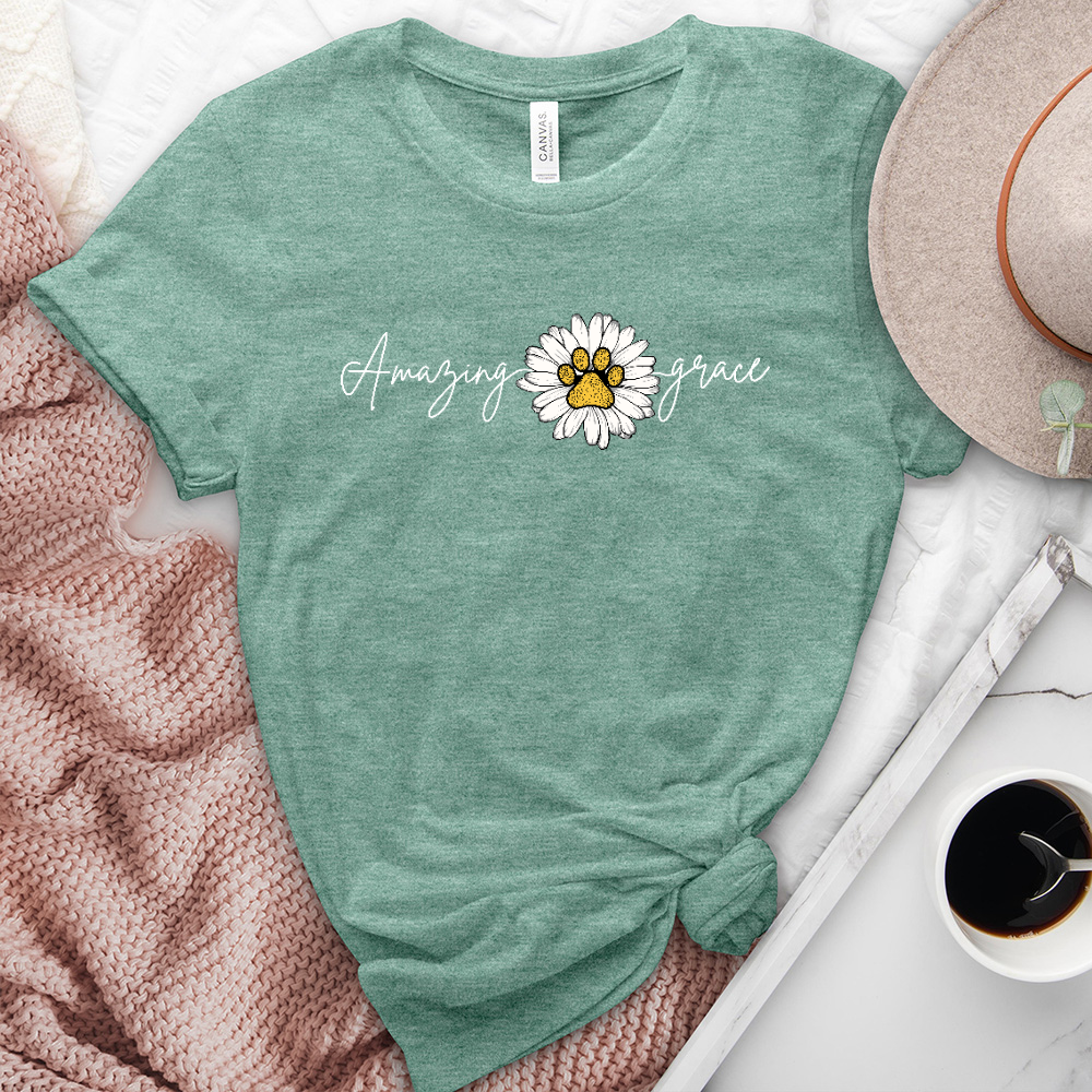 Amazing grace paw print heathered tee