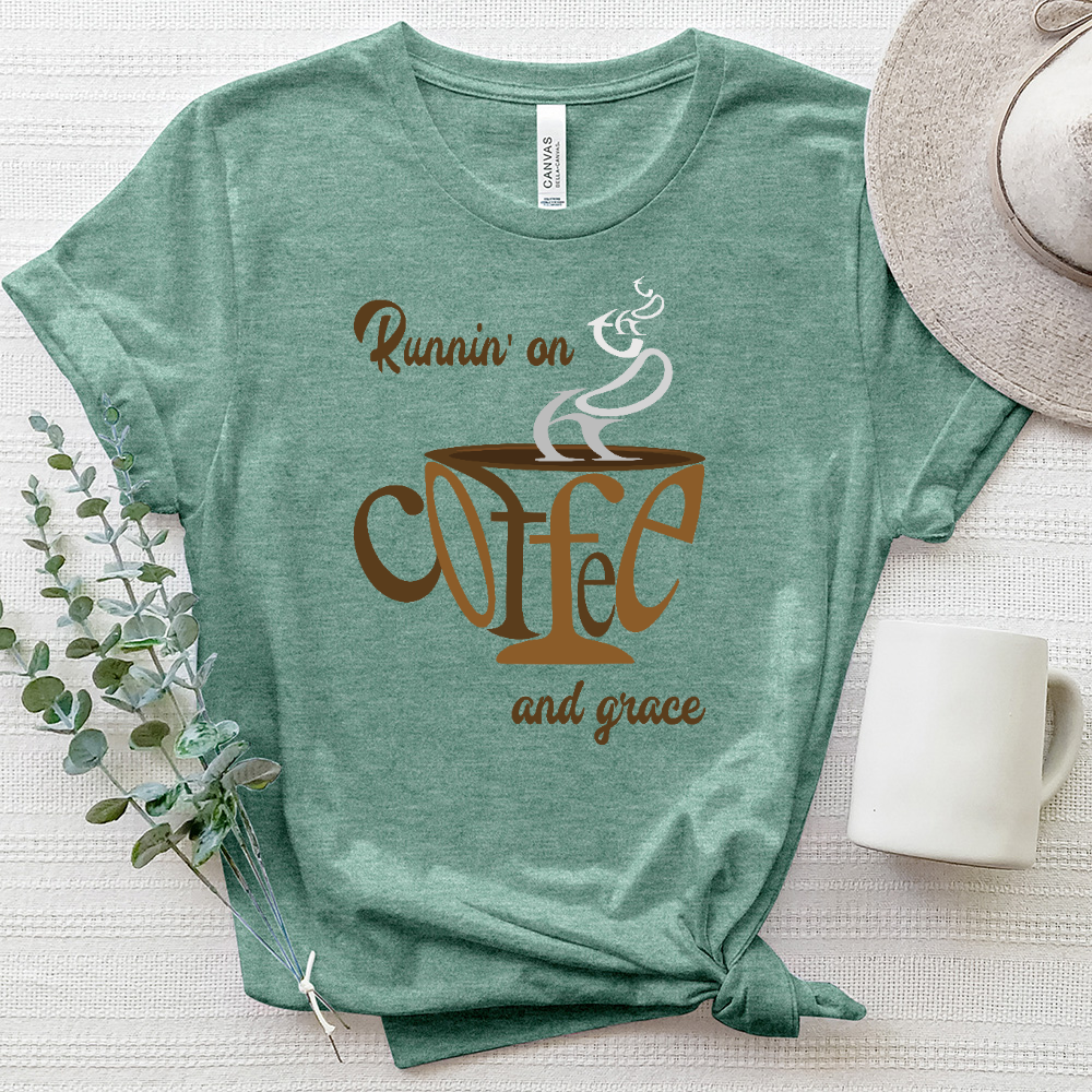 Runnin’ On Coffee and Grace Heathered Tee