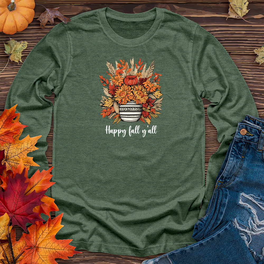 Vintage Cozy Sweater Mum & Fall Flower Herringbone Long Sleeve Tee