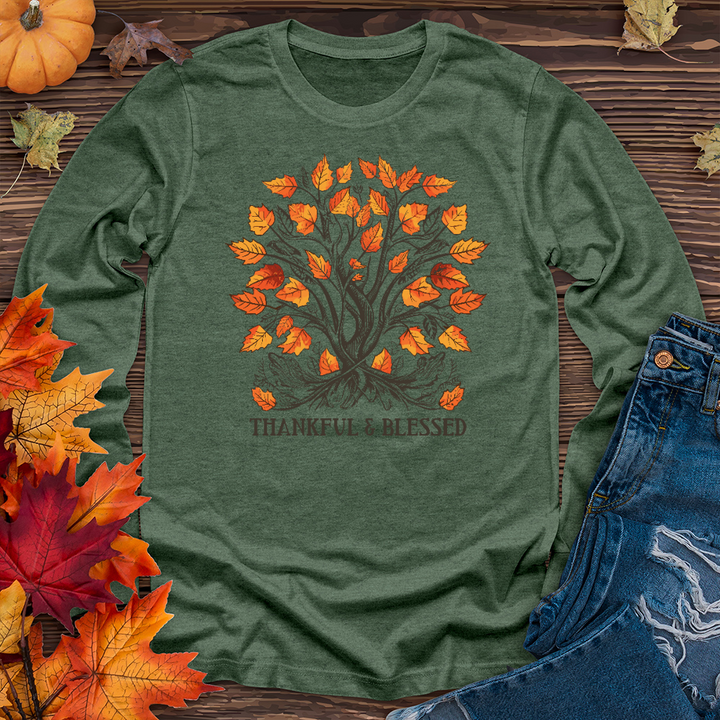 Vintage Gingham Leaf Blessings Long Sleeve Tee