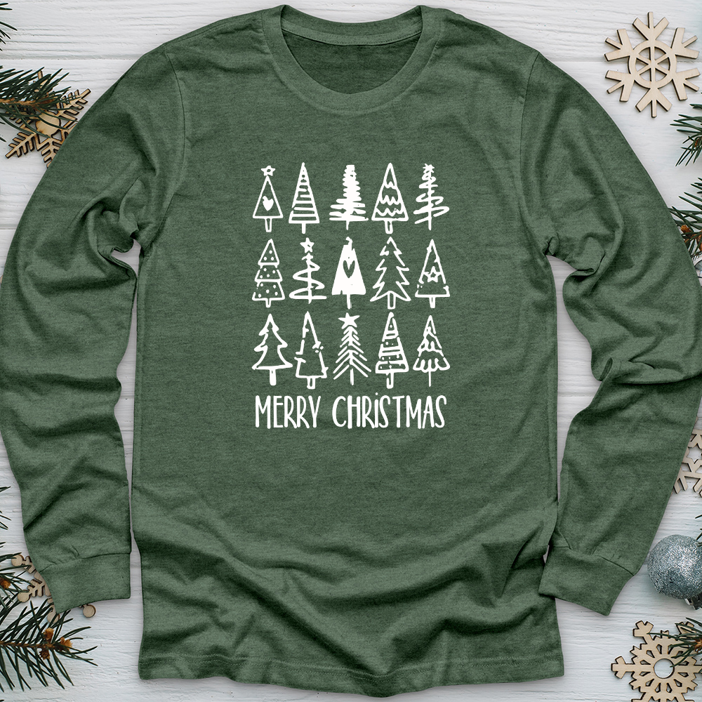 Merry Christmas Tree Pattern Long Sleeve Tee