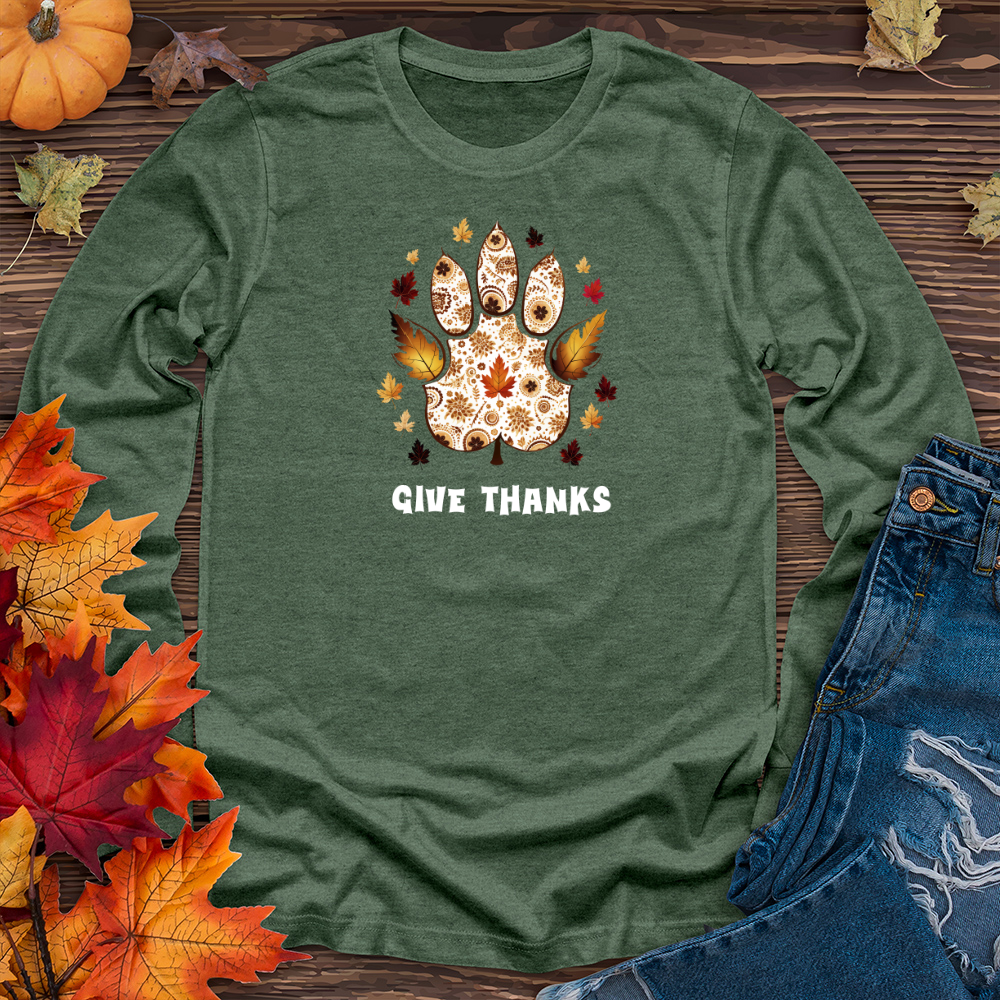 Vintage Paisley Paw Prints Long Sleeve Tee
